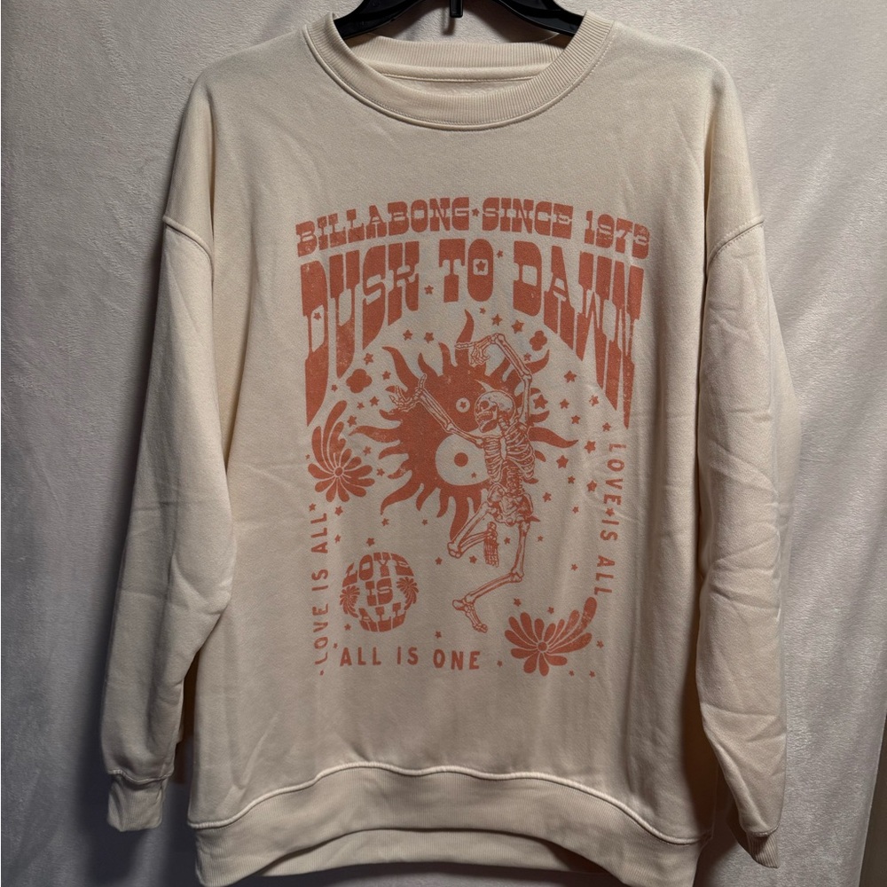 Billabong Cream and Orange Graphic Crewneck Sweatshirt